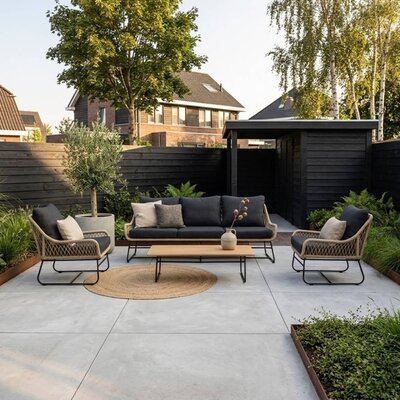 Portofino stoel-bank loungeset 5 personen | aluminium + teakhout | zand | 4-delig