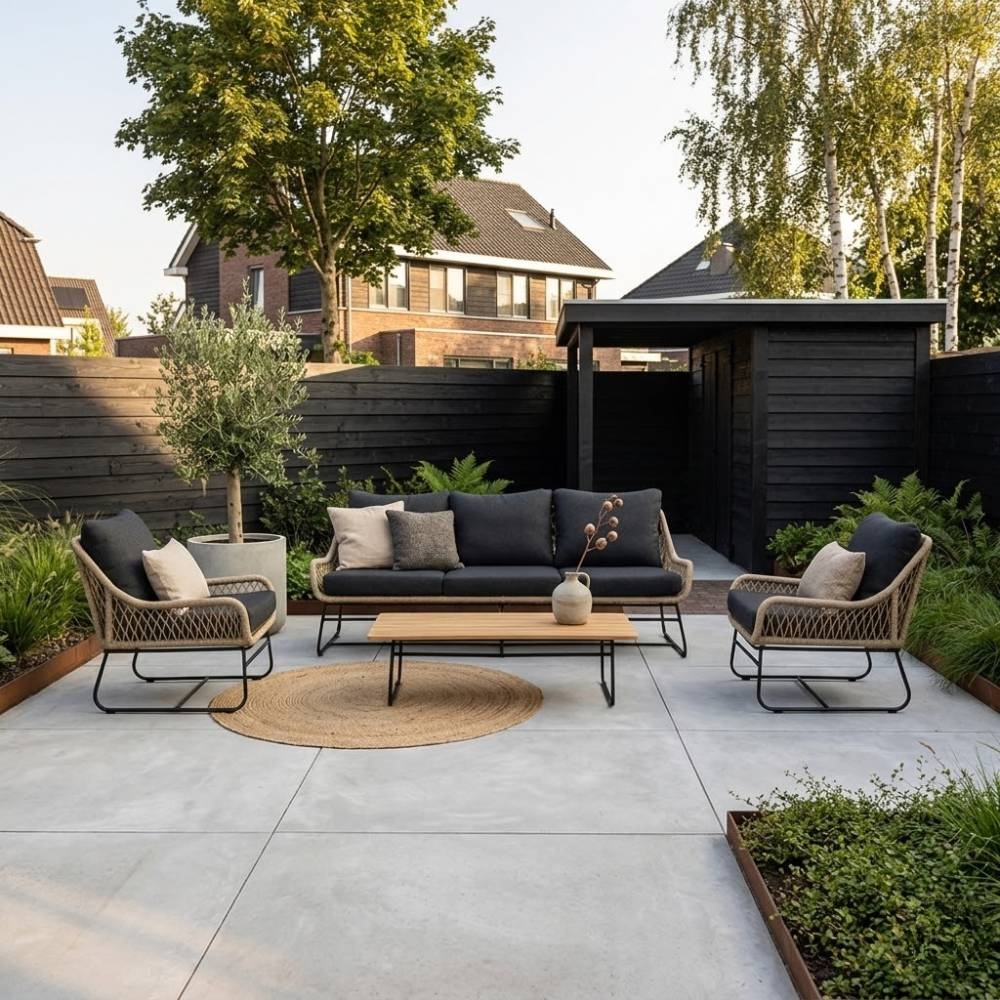 Portofino stoel-bank loungeset 5 personen | aluminium + teakhout | zand | 4-delig
