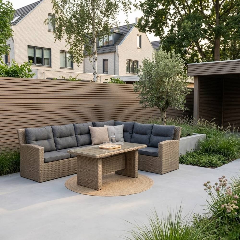 Merano dining loungeset 6 personen | wicker + aluminium | Ash Grey | 5-delig - 276x213cm