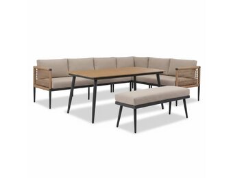 Liana dining loungeset rechts 8 personen | wicker + aluminium | zand | 4-delig - 270x193cm