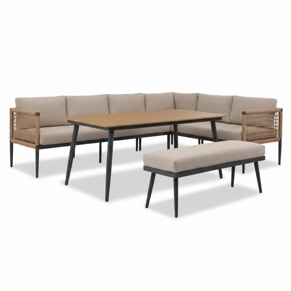 Liana dining loungeset rechts 8 personen | wicker + aluminium | zand | 4-delig - 270x193cm