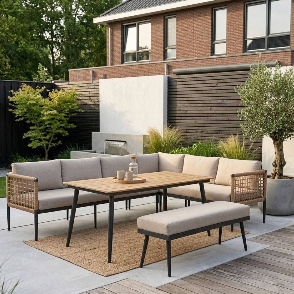 Liana dining loungeset rechts 8 personen | wicker + aluminium | zand | 4-delig - 270x193cm
