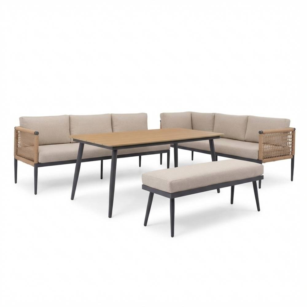 Liana dining loungeset rechts 8 personen | wicker + aluminium | zand | 4-delig - 270x193cm