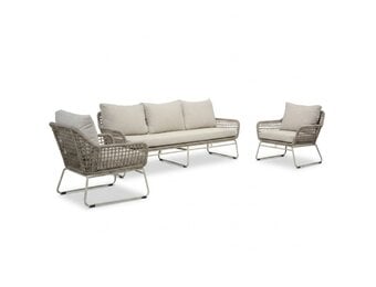Valencia stoel-bank loungeset 5 personen | touw + aluminium | Almond Beige | 3-delig