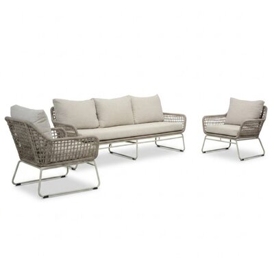 Valencia stoel-bank loungeset 5 personen | touw + aluminium | Almond Beige | 3-delig