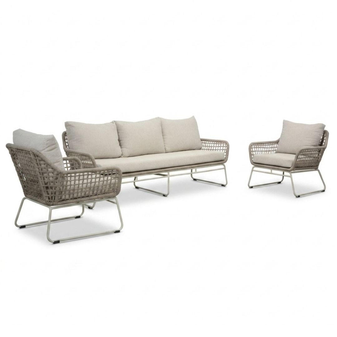 Valencia stoel-bank loungeset 5 personen | touw + aluminium | Almond Beige | 3-delig