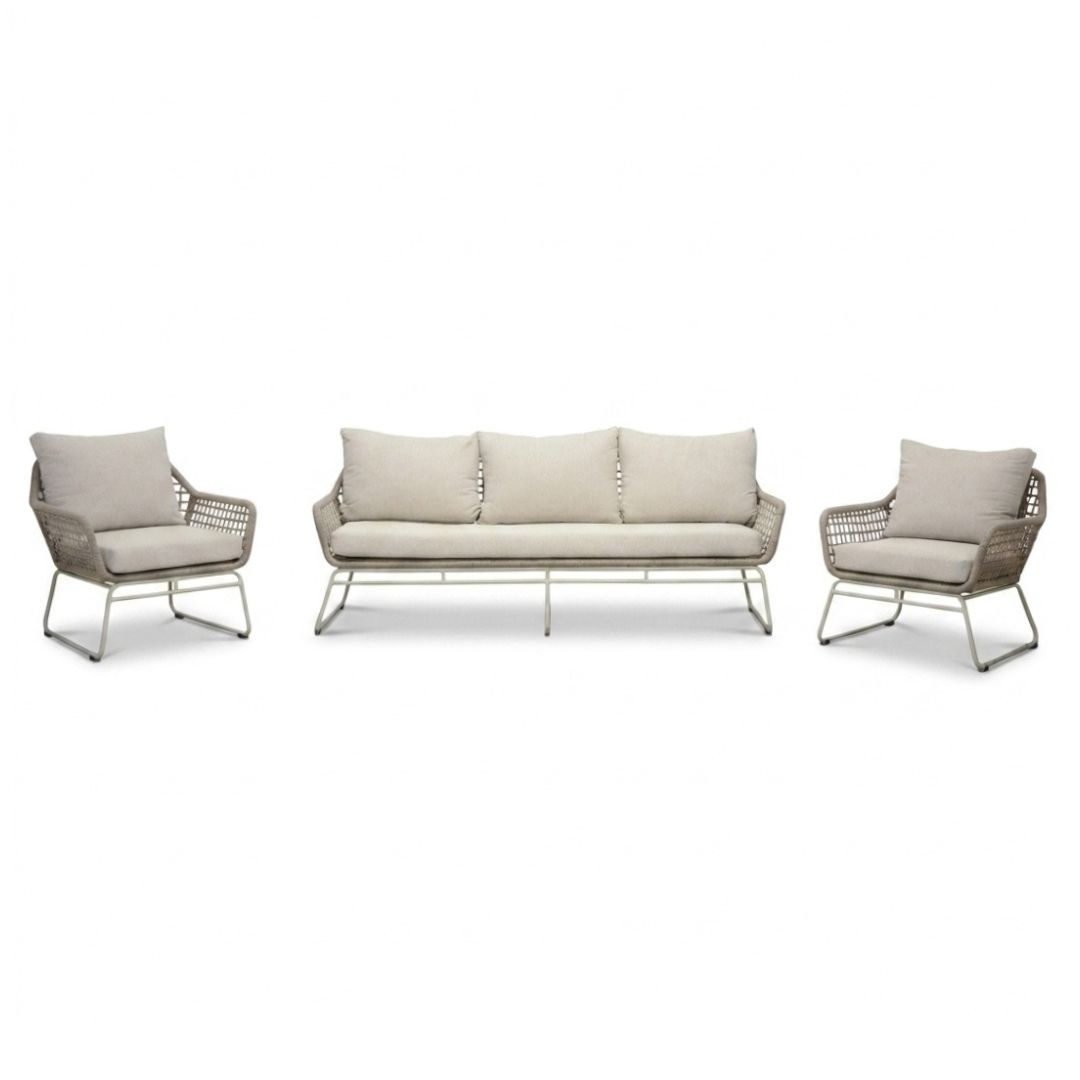 Valencia stoel-bank loungeset 5 personen | touw + aluminium | Almond Beige | 3-delig
