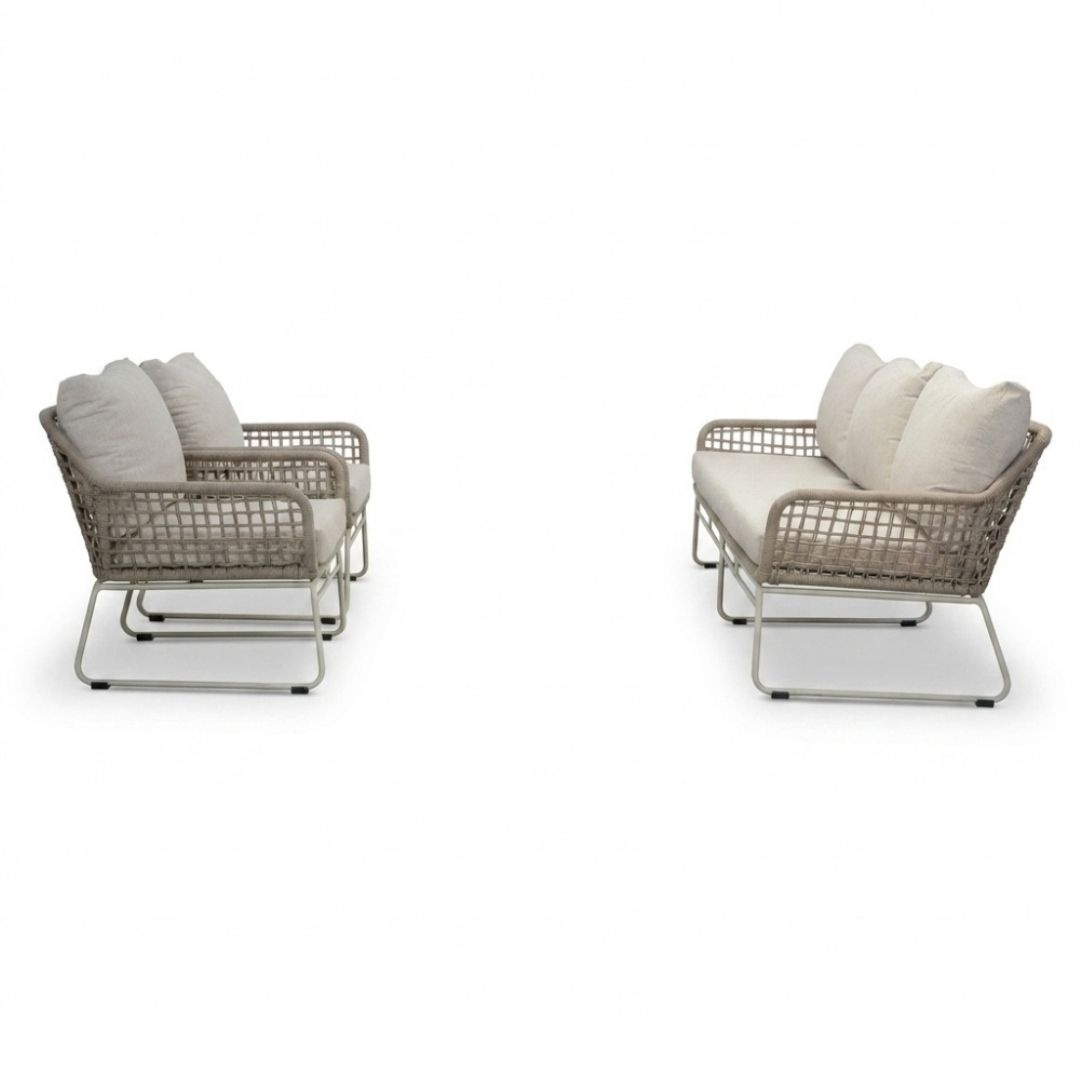 Valencia stoel-bank loungeset 5 personen | touw + aluminium | Almond Beige | 3-delig