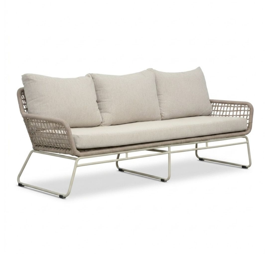 Valencia stoel-bank loungeset 5 personen | touw + aluminium | Almond Beige | 3-delig