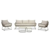 Valencia stoel-bank loungeset incl. Aurora tafel | touw + aluminium | Almond Beige | 4-delig
