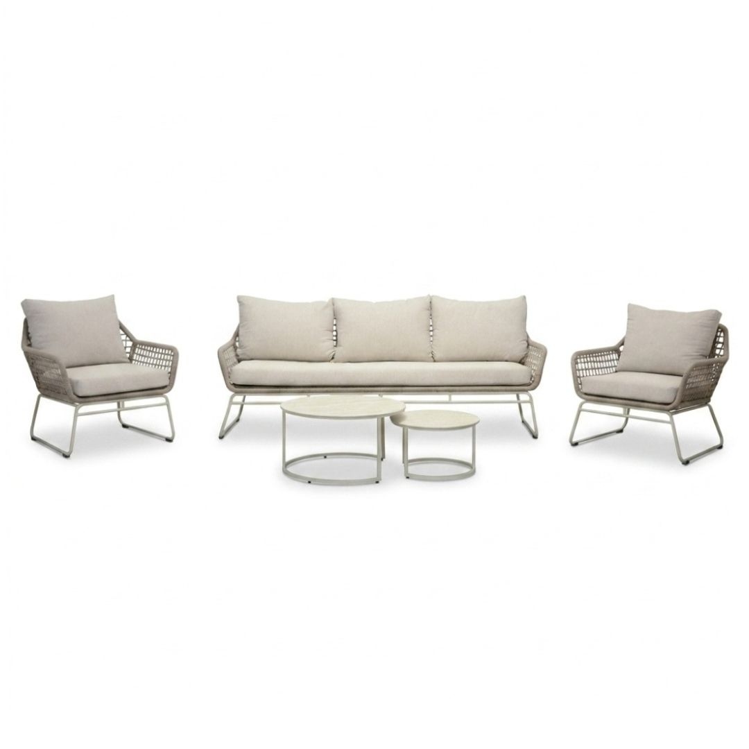 Valencia stoel-bank loungeset incl. Aurora tafel | touw + aluminium | Almond Beige | 4-delig