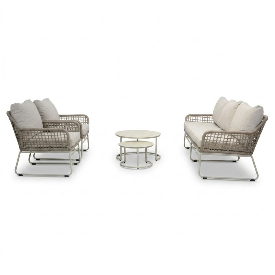Valencia stoel-bank loungeset incl. Aurora tafel | touw + aluminium | Almond Beige | 4-delig