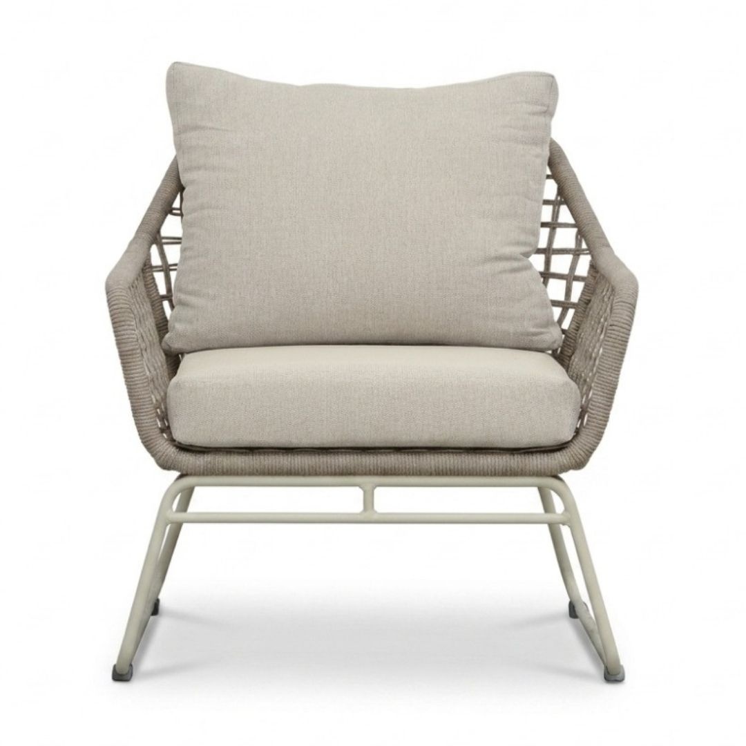 Valencia stoel-bank loungeset incl. Aurora tafel | touw + aluminium | Almond Beige | 4-delig