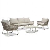 Valencia stoel-bank loungeset incl. Aurora tafel | touw + aluminium | Almond Beige | 4-delig