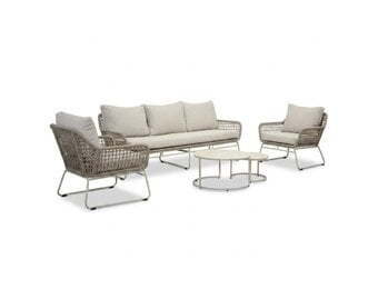 Valencia stoel-bank loungeset incl. Aurora tafel | touw + aluminium | Almond Beige | 4-delig