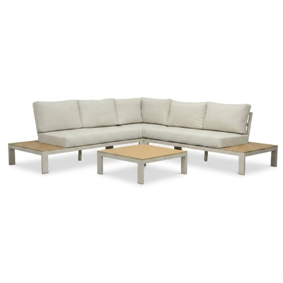 Barcelona hoek loungeset beige 5 personen | aluminium + polywood | beige | 4-delig - 270x270cm