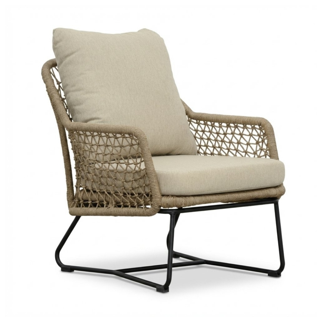 Gianna loungestoel tuin incl. voetenbank | touw + aluminium | Sahara Dust
