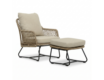 Gianna loungestoel tuin incl. voetenbank | touw + aluminium | Sahara Dust