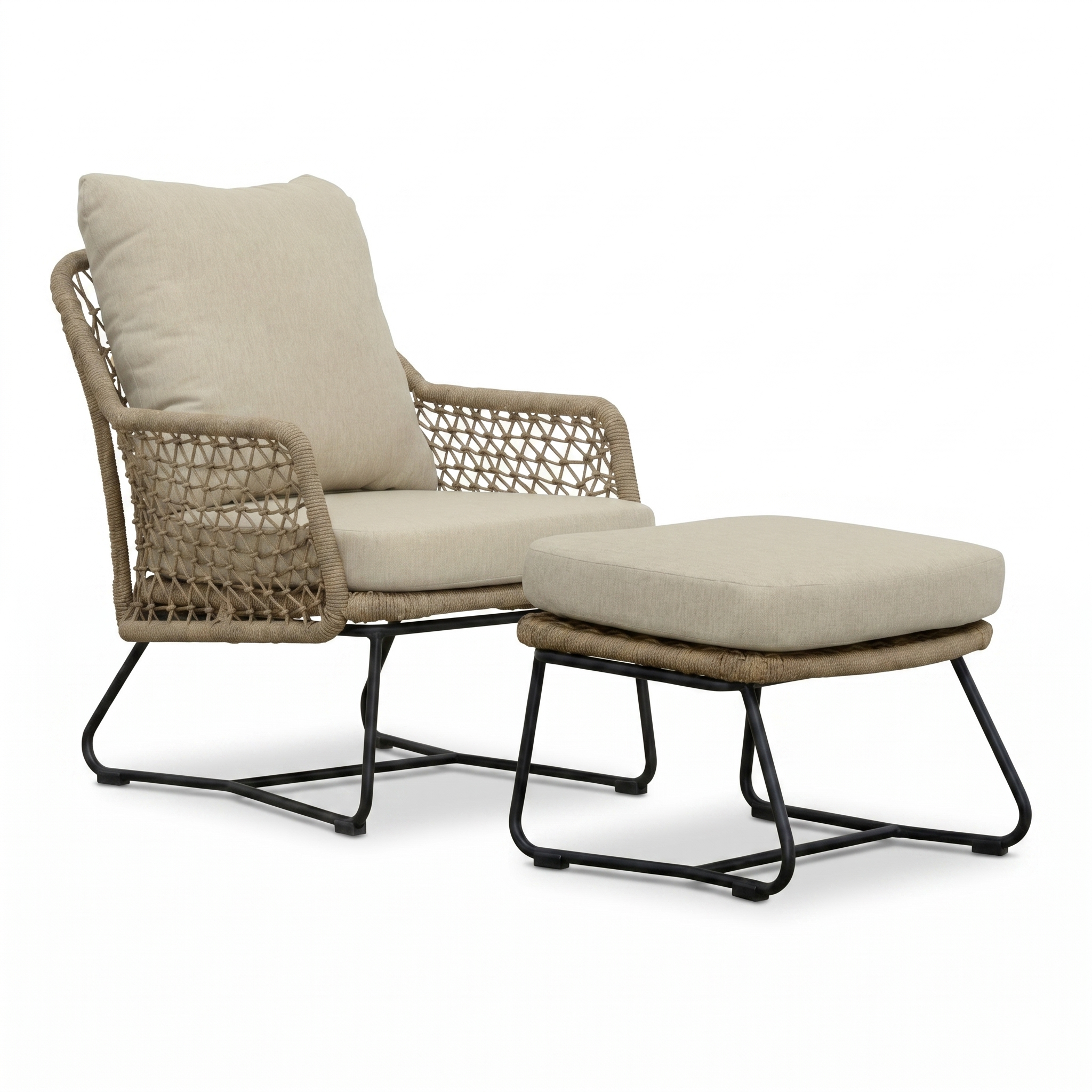 Gianna loungestoel tuin incl. voetenbank | touw + aluminium | Sahara Dust