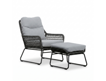 Valencia loungestoel incl. voetenbank | touw + aluminium | Stone Grey