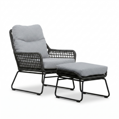 Valencia loungestoel incl. voetenbank | touw + aluminium | Stone Grey