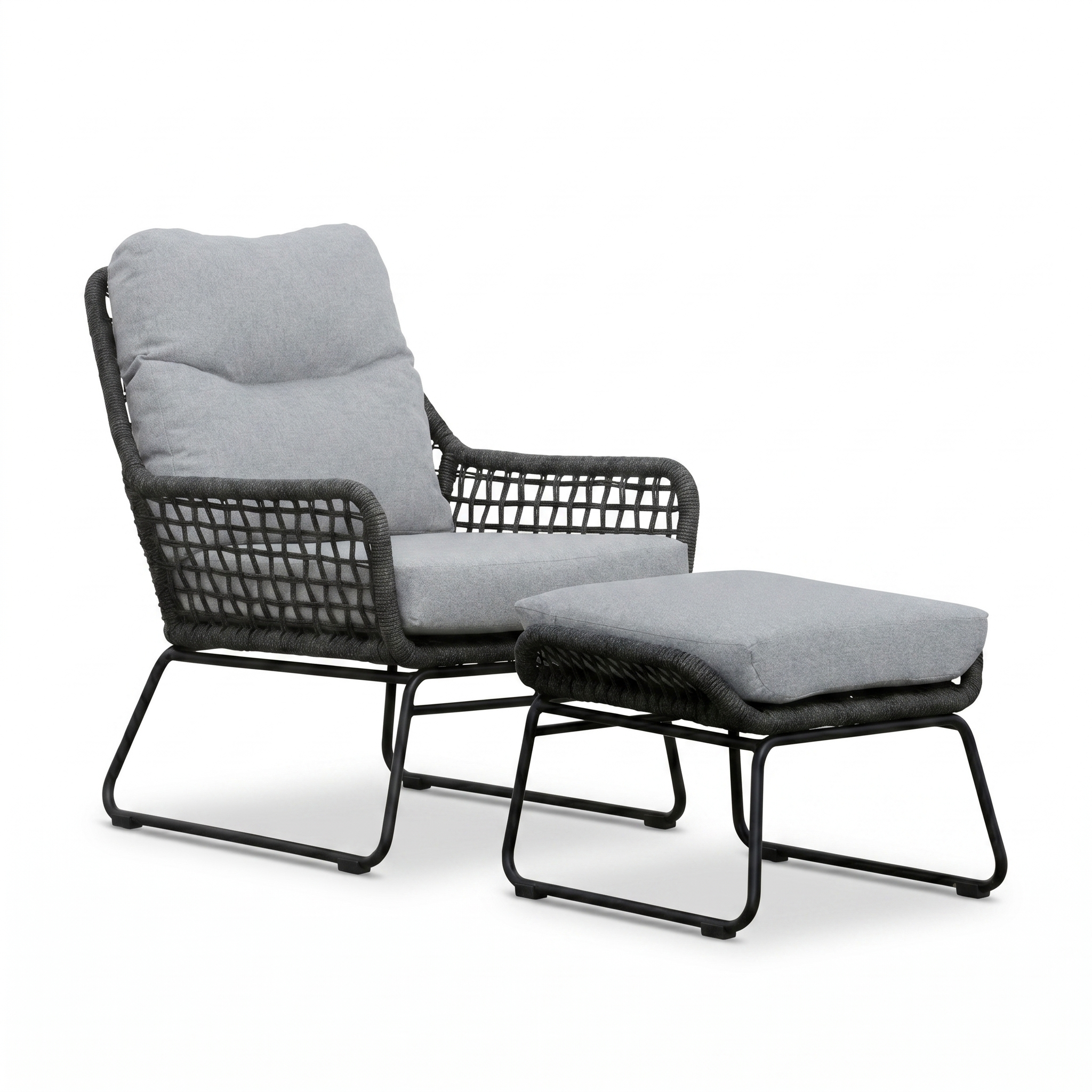 Valencia loungestoel incl. voetenbank | touw + aluminium | Stone Grey