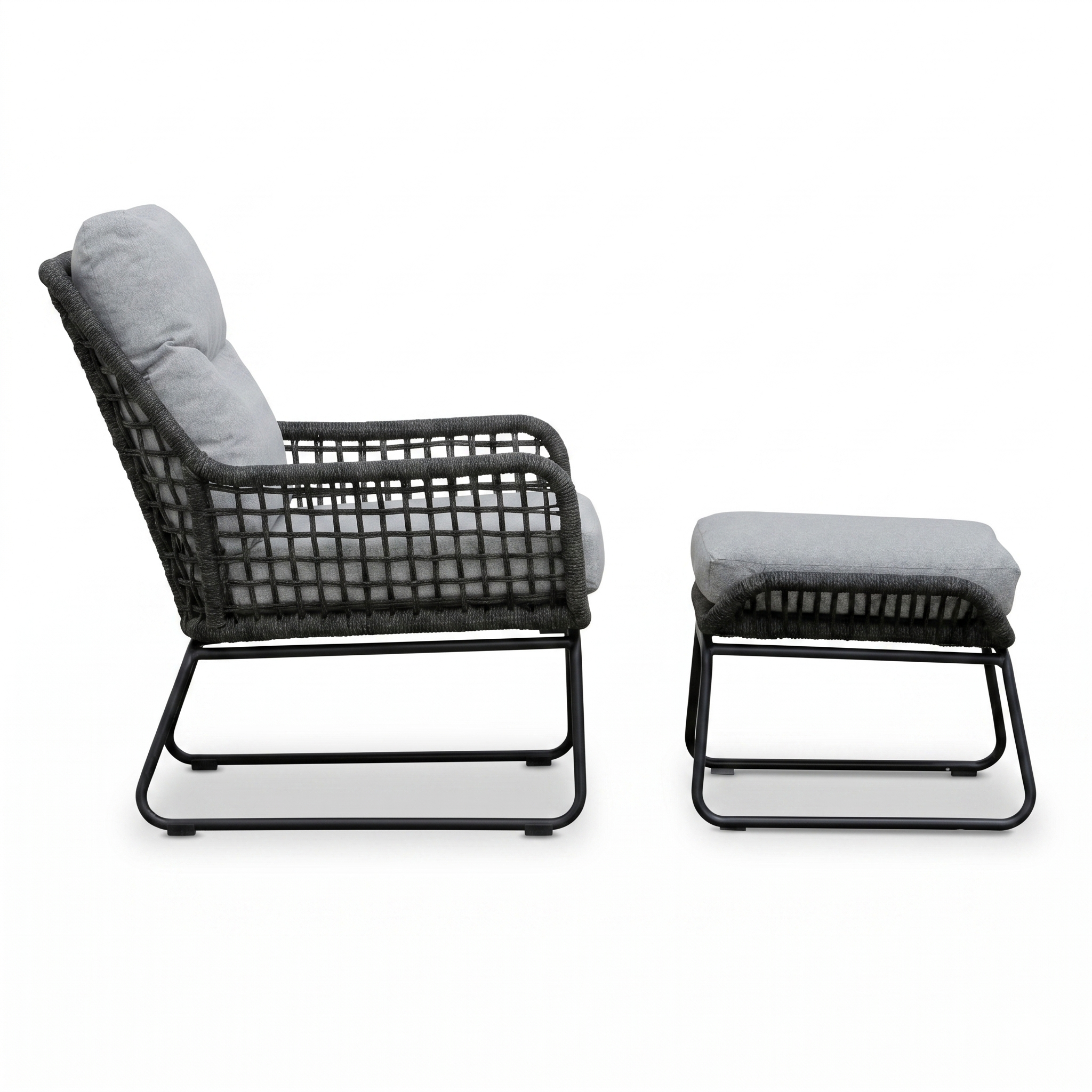 Valencia loungestoel incl. voetenbank | touw + aluminium | Stone Grey