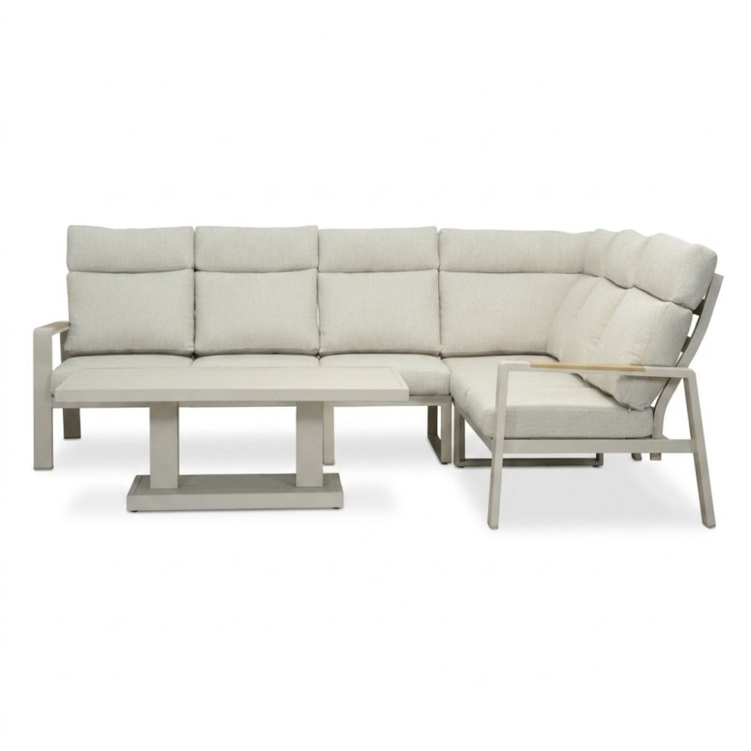 Manhattan dining loungeset - verstelbaar 6 personen | aluminium + polywood | beige | 5-delig - 273x213cm
