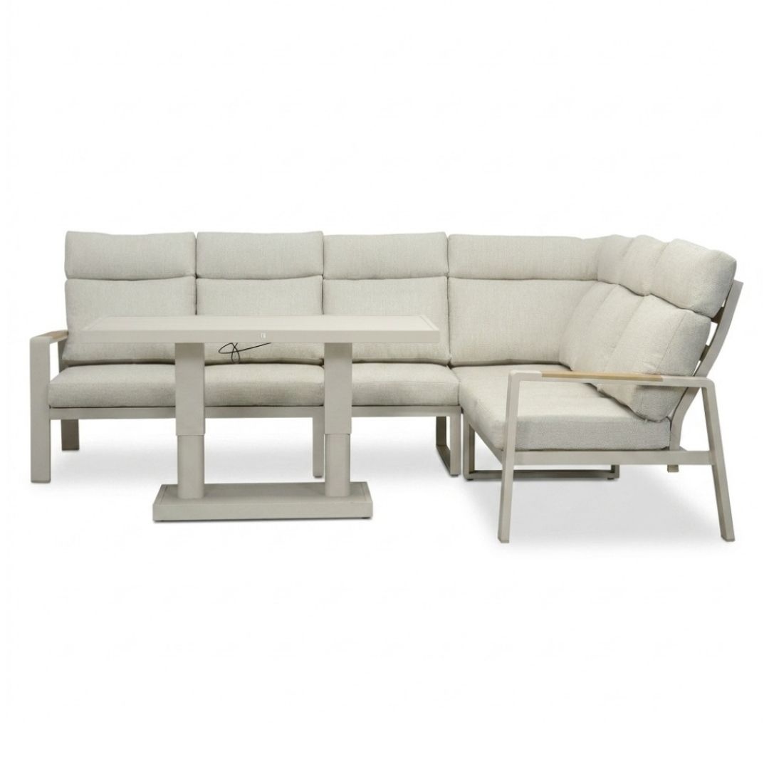 Manhattan dining loungeset - verstelbaar 6 personen | aluminium + polywood | beige | 5-delig - 273x213cm