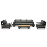 Riviera stoel-bank loungeset 5 personen | aluminium + teak | antraciet | 4-delig