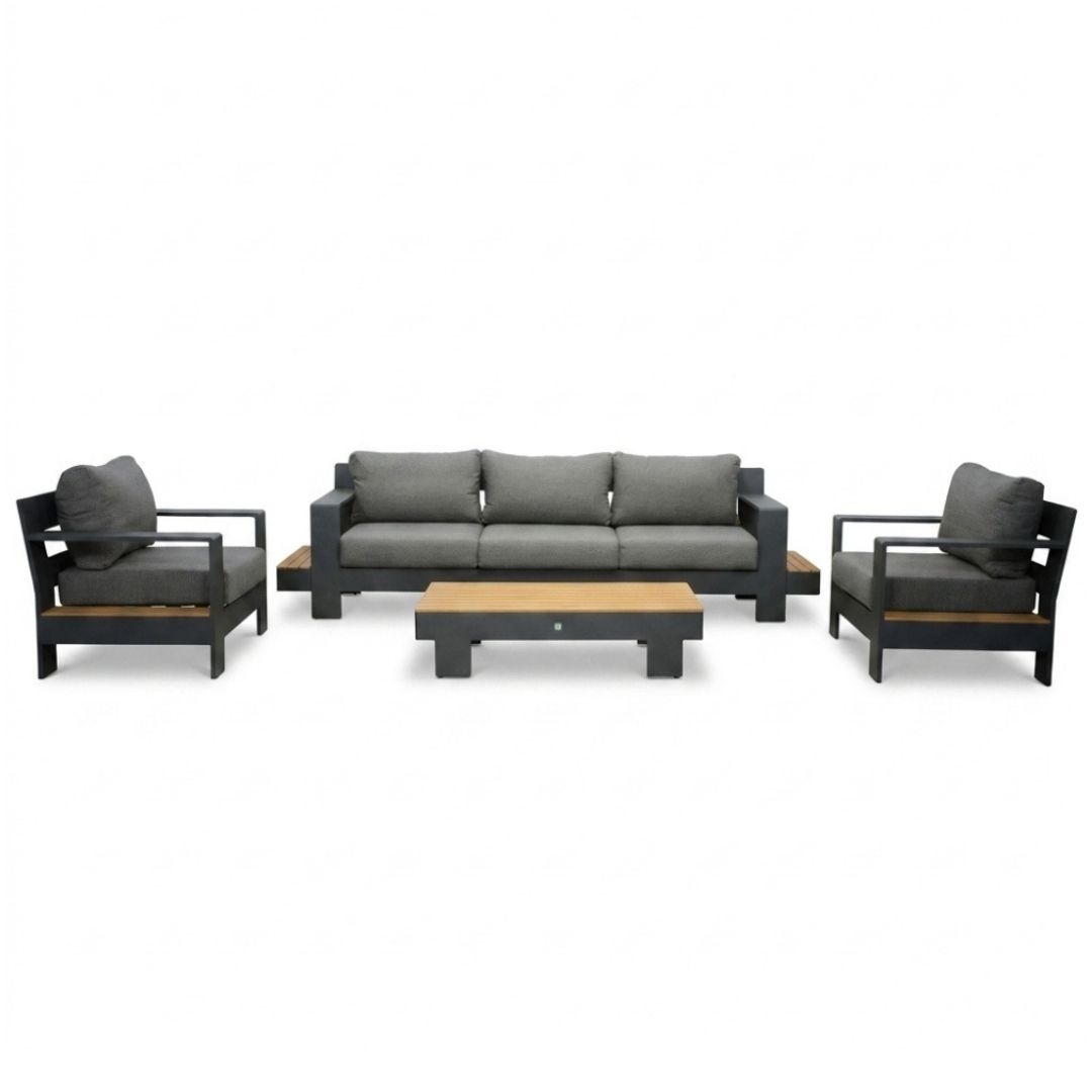 Riviera stoel-bank loungeset 5 personen | aluminium + teak | antraciet | 4-delig