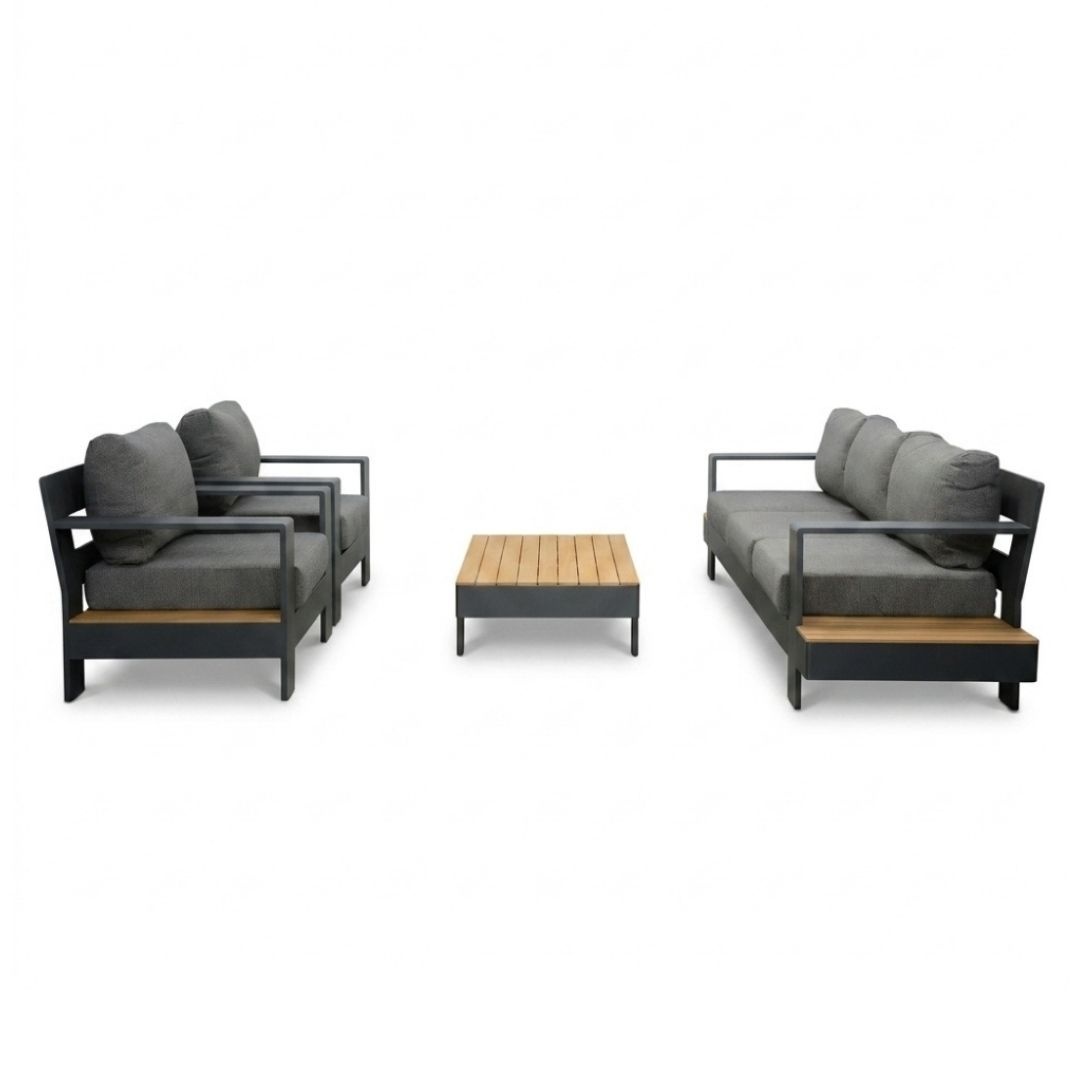 Riviera stoel-bank loungeset 5 personen | aluminium + teak | antraciet | 4-delig