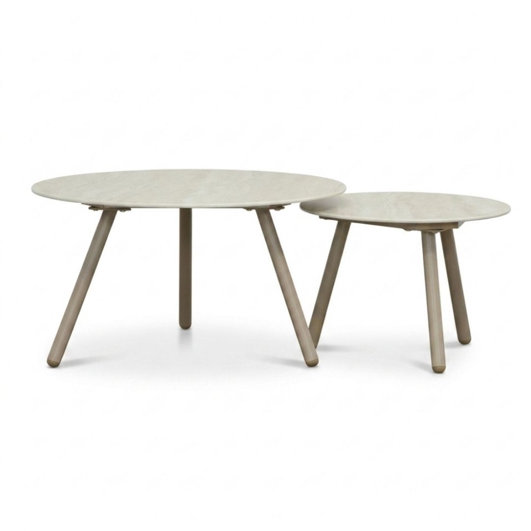 Telissa koffietafel set van 2 | sintered stone + aluminium | Marble Latte/beige