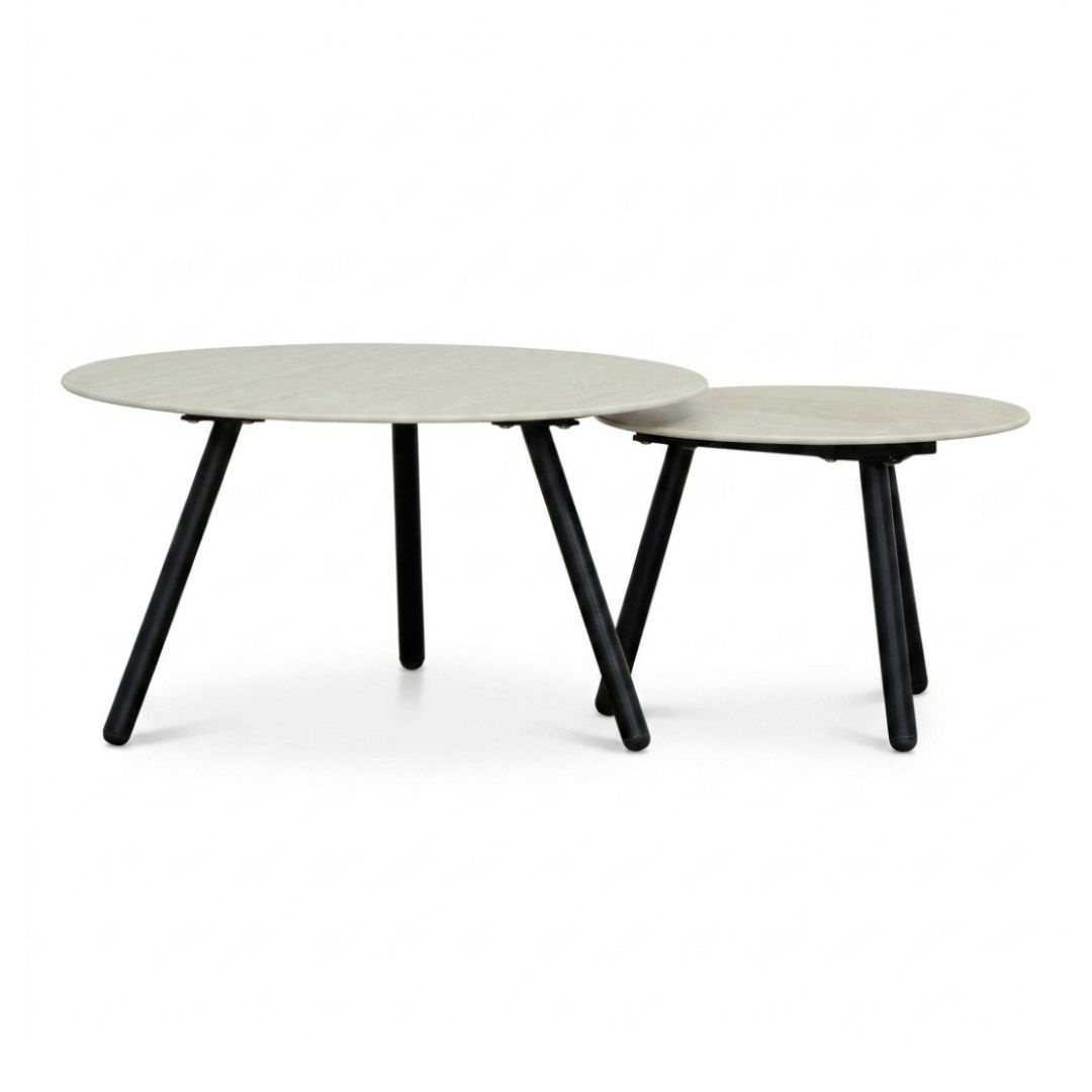 Telissa koffietafel set van 2 | sintered stone + aluminium | Marble Latte/antraciet