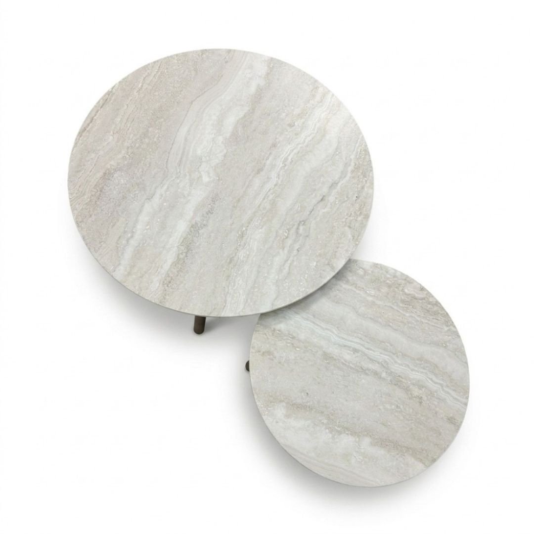 Telissa koffietafel set van 2 | sintered stone + aluminium | Marble Latte/antraciet