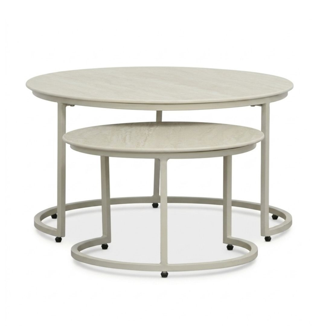Aurora koffietafel set van 2 | sintered stone + aluminium | Pearl/Marble latte