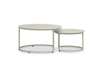 Aurora koffietafel set van 2 | sintered stone + aluminium | Pearl/Marble latte