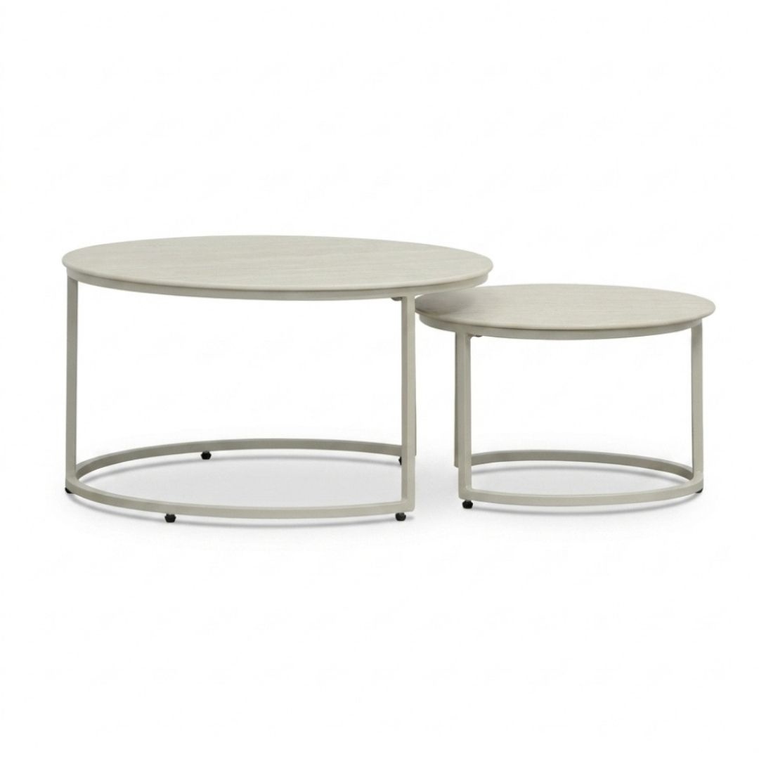 Aurora koffietafel set van 2 | sintered stone + aluminium | Pearl/Marble latte
