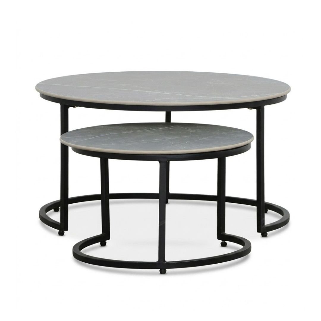 Aurora koffietafel set van 2 | sintered stone + aluminium | Marble Grey