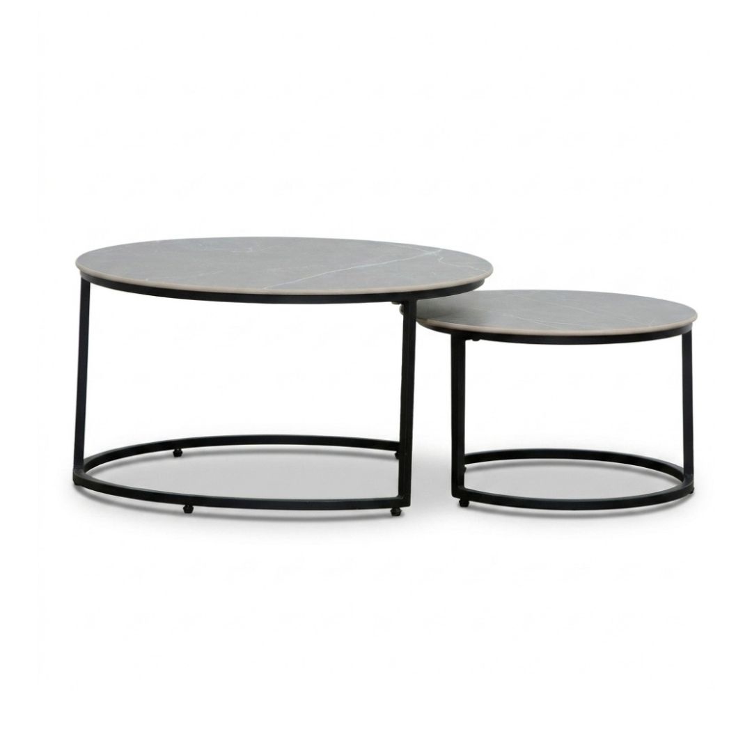 Aurora koffietafel set van 2 | sintered stone + aluminium | Marble Grey