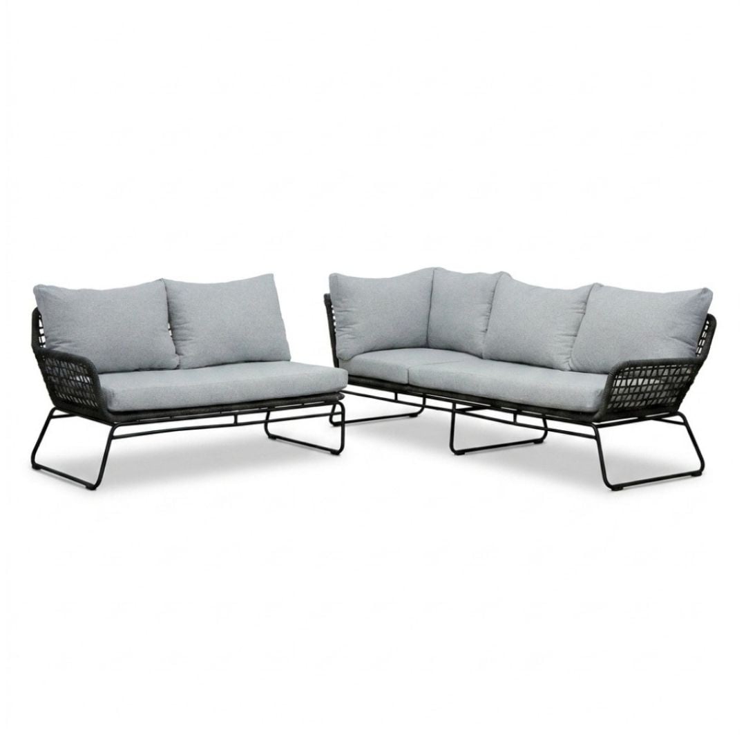 Potenza hoek loungeset 5 personen | aluminium + touw | Stone Grey | 4-delig - 213x213cm