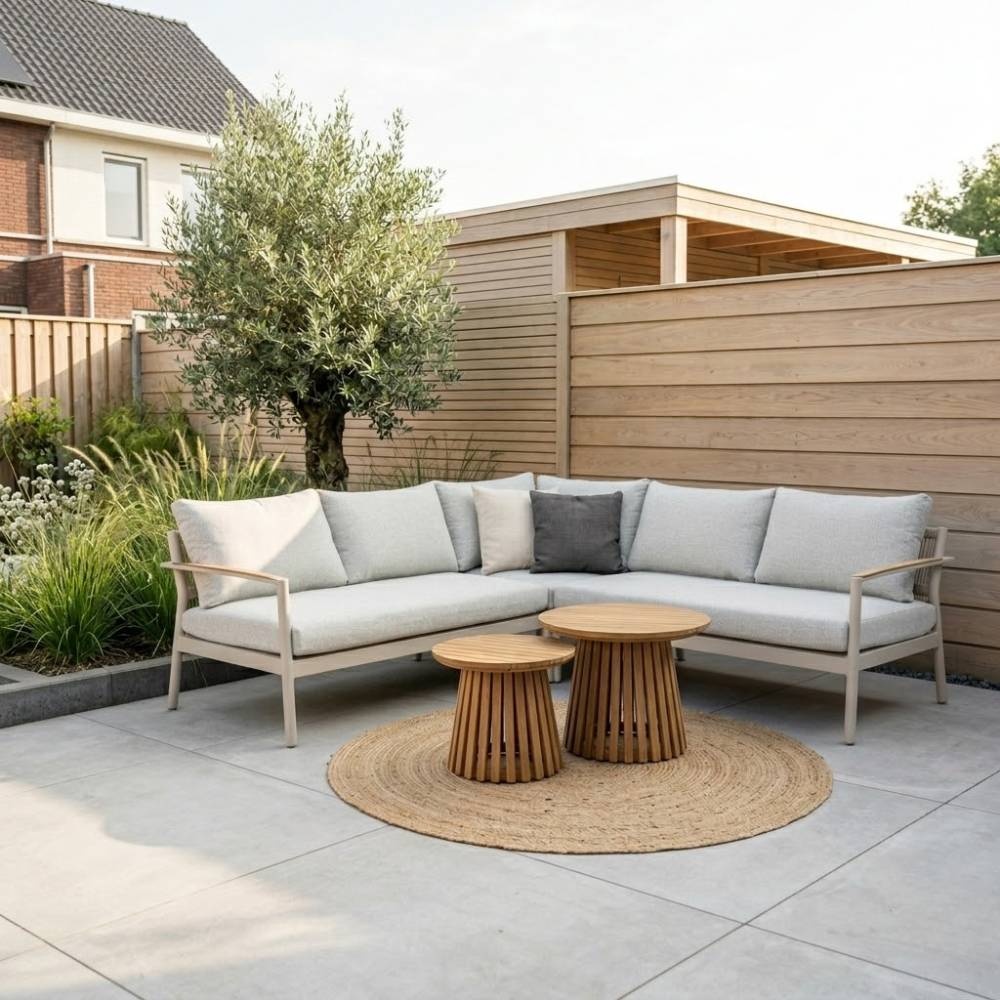 Florence/Palau hoek loungeset 5 personen | aluminium + touw | beige | 5-delig - 216x216cm