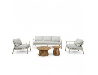 Florence/Palau stoel-bank loungeset 5 personen | aluminium + touw | beige | 5-delig