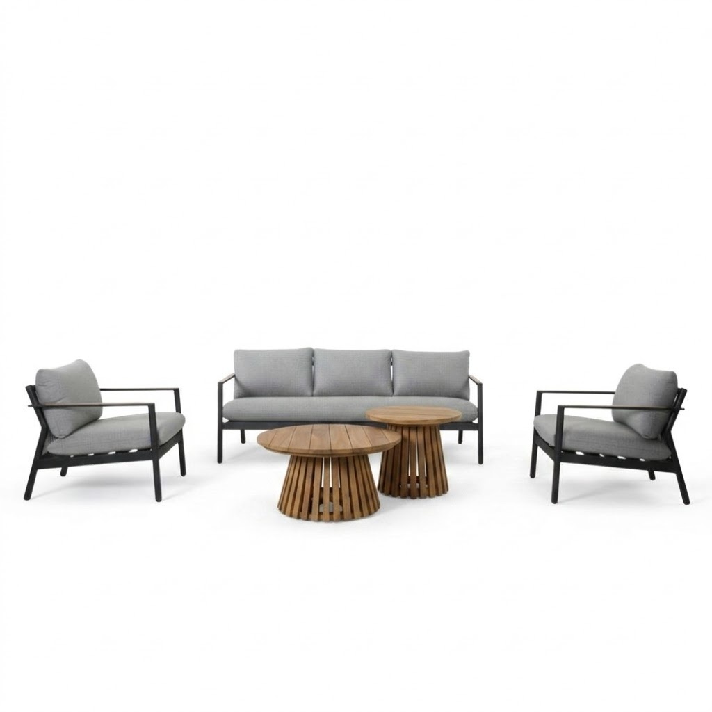 Florence/Palau stoel-bank loungeset 5 personen | aluminium + touw | antraciet | 5-delig