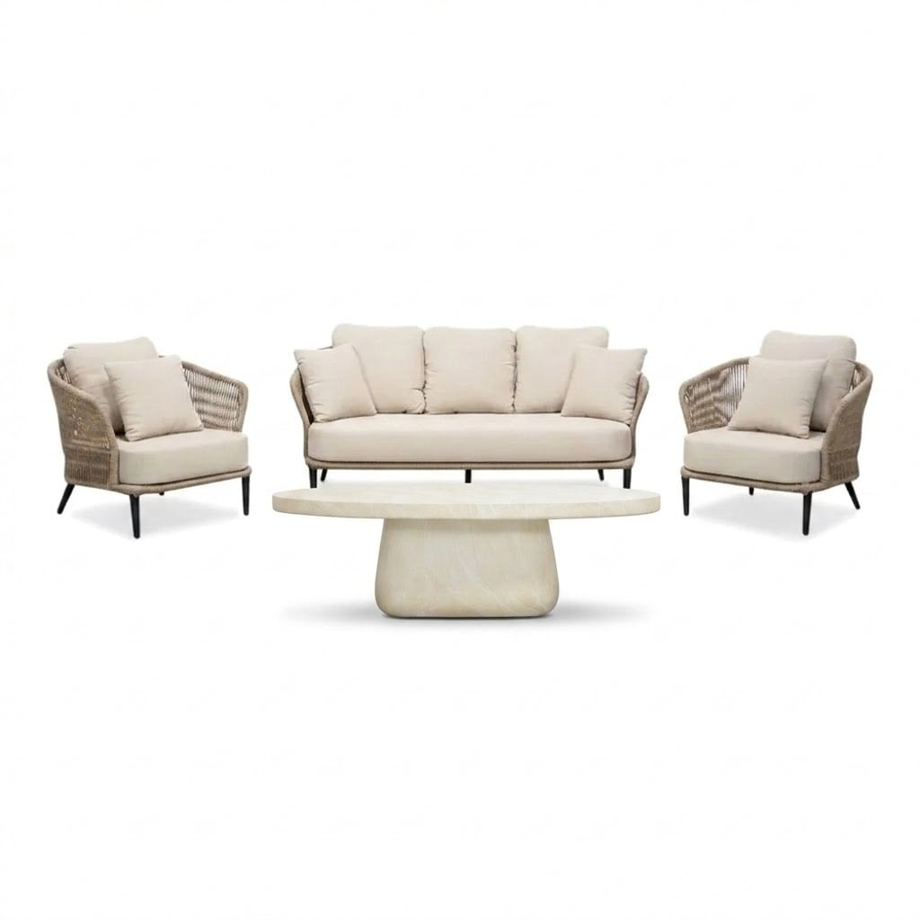 Palermo/Luna stoel-bank loungeset 5 personen | aluminium + touw | Sahara Dust | 4-delig