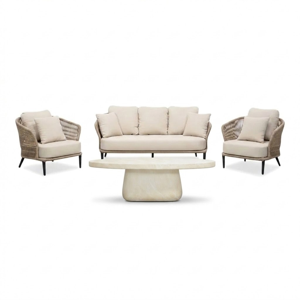 Palermo/Luna stoel-bank loungeset 5 personen | aluminium + touw | Sahara Dust | 4-delig