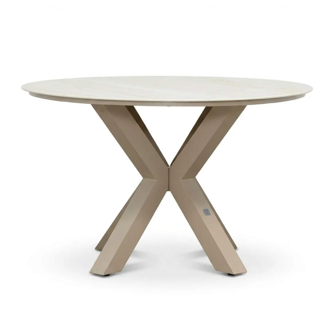Calma latte/Tulum Sandstone dining tuinset | 4 personen | sintered stone + touw | 120cm rond