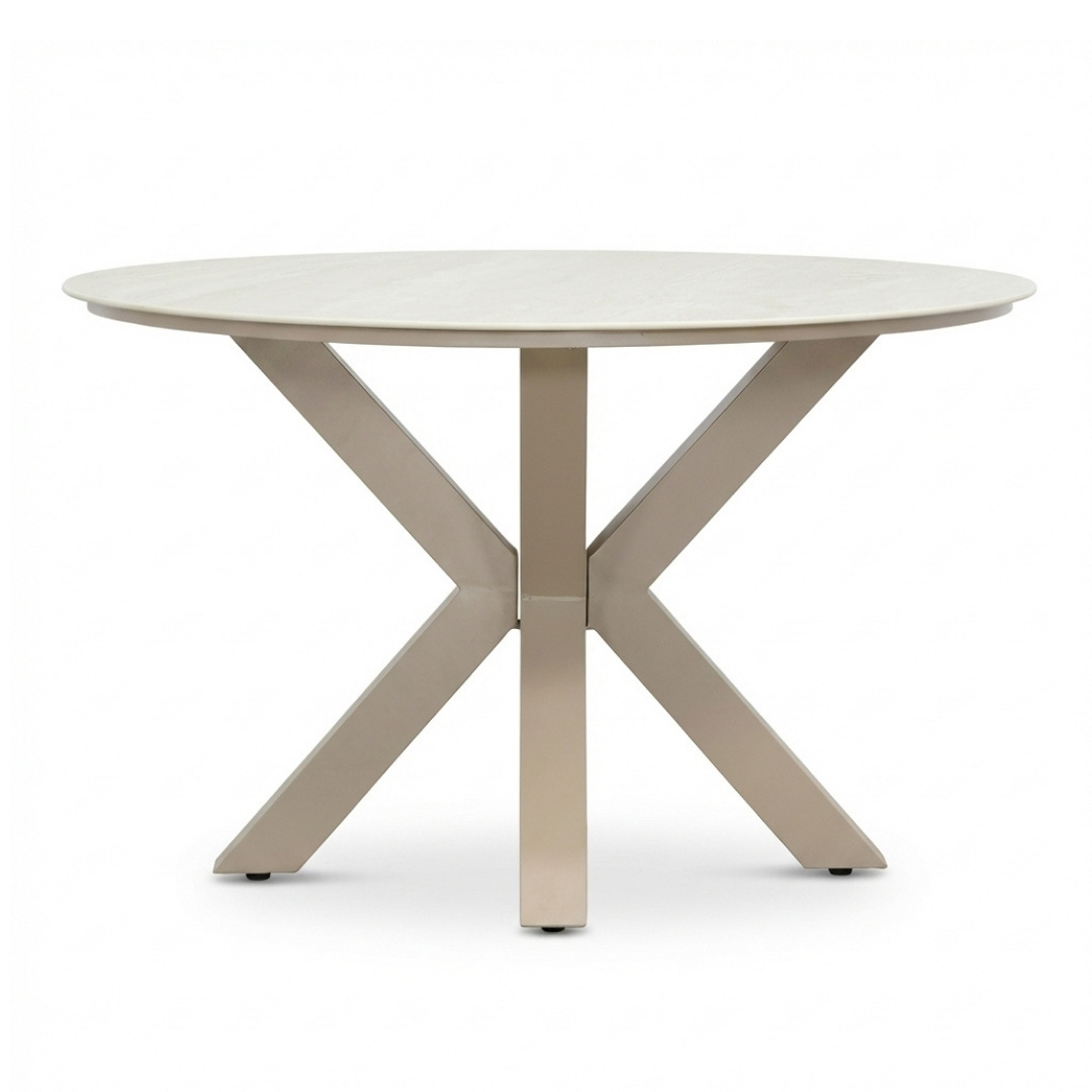 Calma latte/Tulum Sandstone dining tuinset | 4 personen | sintered stone + touw | 120cm rond