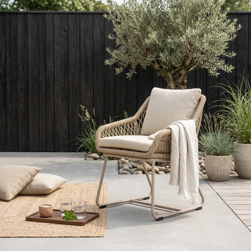 Portofino dining tuinstoel | touw + aluminium | Sandstone