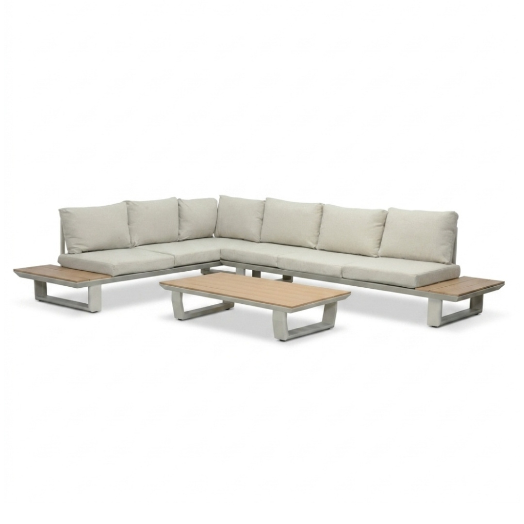 Atlanta hoek loungeset 6 personen | aluminium + polywood | beige | 3-delig - 305x228cm